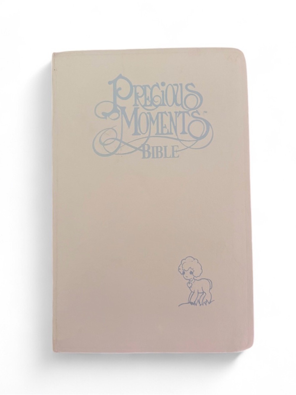 Vintage Precious Moments Soft Blue Cover Catholic Bible with Lamb Illustration